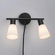 Cole wandlamp, 2-lamps, stekker, glas, twee schakelaars