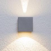Zilveren LED buitenwandlamp Jarno, kubusvorm