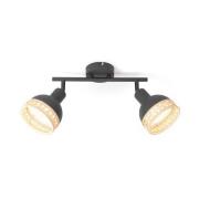 Lindby Lonnaris spot, rotan, zwart, 2-lamps.