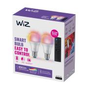 WiZ A60 LED mat WiFi E27 8,5W RGBW afstandsbediening set van 2
