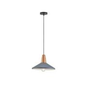 Hanglamp Tom met houtelement, blauw-grijs