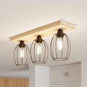 Plafondlamp Beevly, hout en metaal, 3-lamps