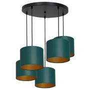 Hanglamp Soho, cilindrisch rond 5-lamps groen/goud