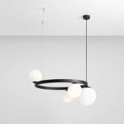 Garda 4 hanglamp, rond, metaal, glas, 4-lamps, zwart