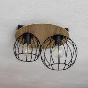 Plafondlamp Malin, houten kap rond, 2-lamps