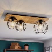 Plafondlamp Malin, houten kap hoekig, 3-lamps