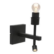 Stang wandlamp, LED leeslampje, zwart/naturel vlechtwerk
