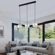 Hanglamp Devi, transparant 3-lamps balk