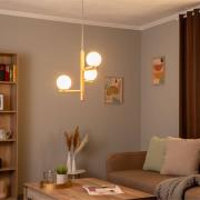 Hanglamp Estera, opaalglas, hout, 3-lamps