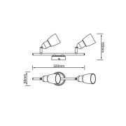 Sofia plafondspot, ijzer/chroom/wit, lengte 33 cm, 2-lamps.