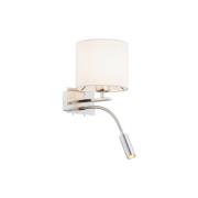 Bilo wandlamp, wit/chroom, textiel, 2-lamps, leeslampje