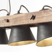 Hanglamp Plow 3-lamps, zwart/hout donker