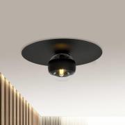 Kenzo plafondlamp, rond, zwart/helder, 1-lamp