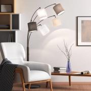 Vloerlamp Annecy met stoffen kappen, 5-lamps