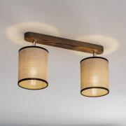 Plafondspot Tubo, dennenhout, beige, 2-lamps