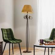 Vloerlamp Quercia, stoffen kap en eikenbladeren