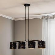 Hanglamp Jari stof 4-lamps lang zwart-gemarmerd