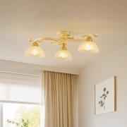 Plafondlamp Flora, drie glazen kappen, wit/messing