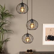 Hanglamp Danza, 3-lamps, rond, zwart