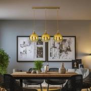 Hanglamp Monte, 3-lamps, balk, goudkleurig