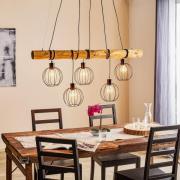 Hanglamp Karou, 5-lamps, bruin gebeitst