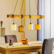 Hanglamp Sachiko, houten balk, vier stoffen kappen