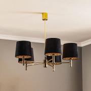 Kroonluchter Polo, 5-lamps, zwart/messing donker