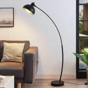 Lindby gebogen vloerlamp Phileas, zwart-goud, metaal, 155 cm