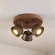 Lindby plafondspot Rubinjo, Ø 31 cm, 3-lamps, hout, GU10
