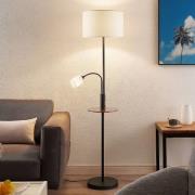 Vloerlamp Lindby Aovan, zwart, plank, USB-aansluiting