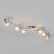 Lindby plafondlamp Marena, 6-lamps, glas, hout, 180 cm lang