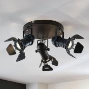 Lindby plafondspot Tilen, 3-lamps, zwart, metaal, Ø 54cm