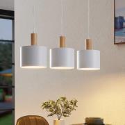 Lindby hanglamp Kadir, 73 cm, 3-lamps, wit, hout