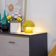 Lindby LED oplaadbare tafellamp Nevijo, geel, Ø18cm, USB, dimmer
