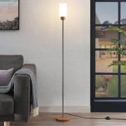 Lindby Nicus houten vloerlamp met glazen kap