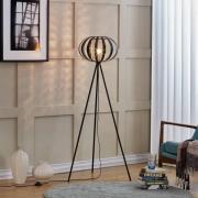 Lindby vloerlamp Tamira, zwart, rotan, 143 cm hoog, E27