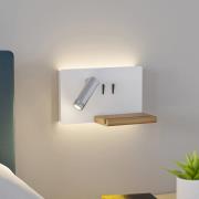 Lucande LED wandlamp Kimo, wit/nikkel, aluminium, USB, plankje