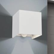 Buitenwandlamp Cube-S, wit, metaal, bewegingsmelder