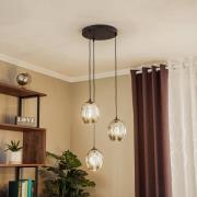 Hanglamp Starla, glas grafiet, 3-lamps rond