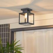 Lindby buiten plafondlamp Mandus, zwart, roestvrij staal, 22 cm
