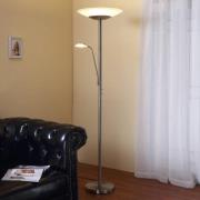 LED uplighter vloerlamp Ragna met leeslamp, nikkel mat