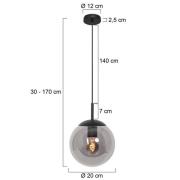 Bollique hanglamp, zwart, Ø 20 cm, glas, 1-lamp, bol