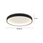 Ringlede LED plafondlamp, zwart, hoogte 6 cm, Ø 38 cm