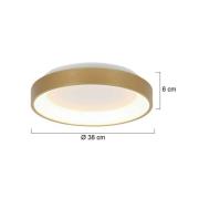 Ringlede LED plafondlamp, goud, hoogte 6 cm, Ø 38 cm