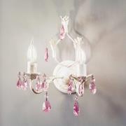 Wandlamp Kate 2-lamps, wit, roze kristallen