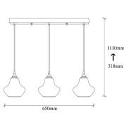 Hanglamp Goud 052, goud-transparant, glas 3-lamps lang