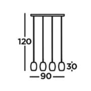 Laser hanglamp, zwart, metaal, 4-lamps, E27