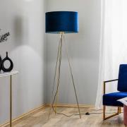 Vloerlamp Monaco, driebeen goud, blauwe fluweel