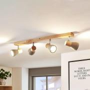 Lindby Filiz spot, 4-lamps, 77 cm lang, hout, beton