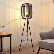 Lindby Canyana vloerlamp, zwart, rotan, 139 cm hoog